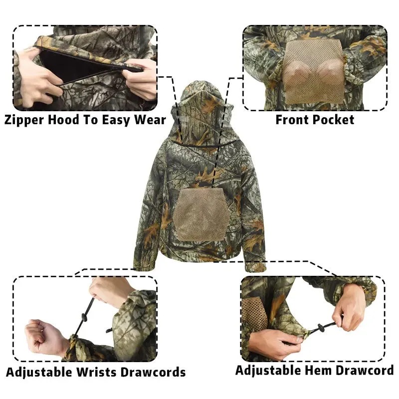 Men's Camo Adventure Camping Mesh Hooded Mosquito Repellent Suit