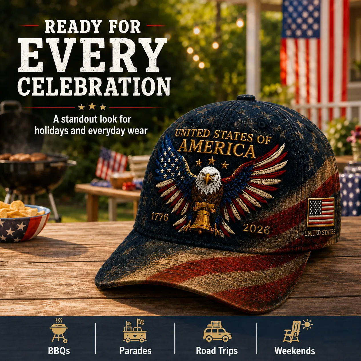 Premium Crafted USA Patriotic Eagle Cap