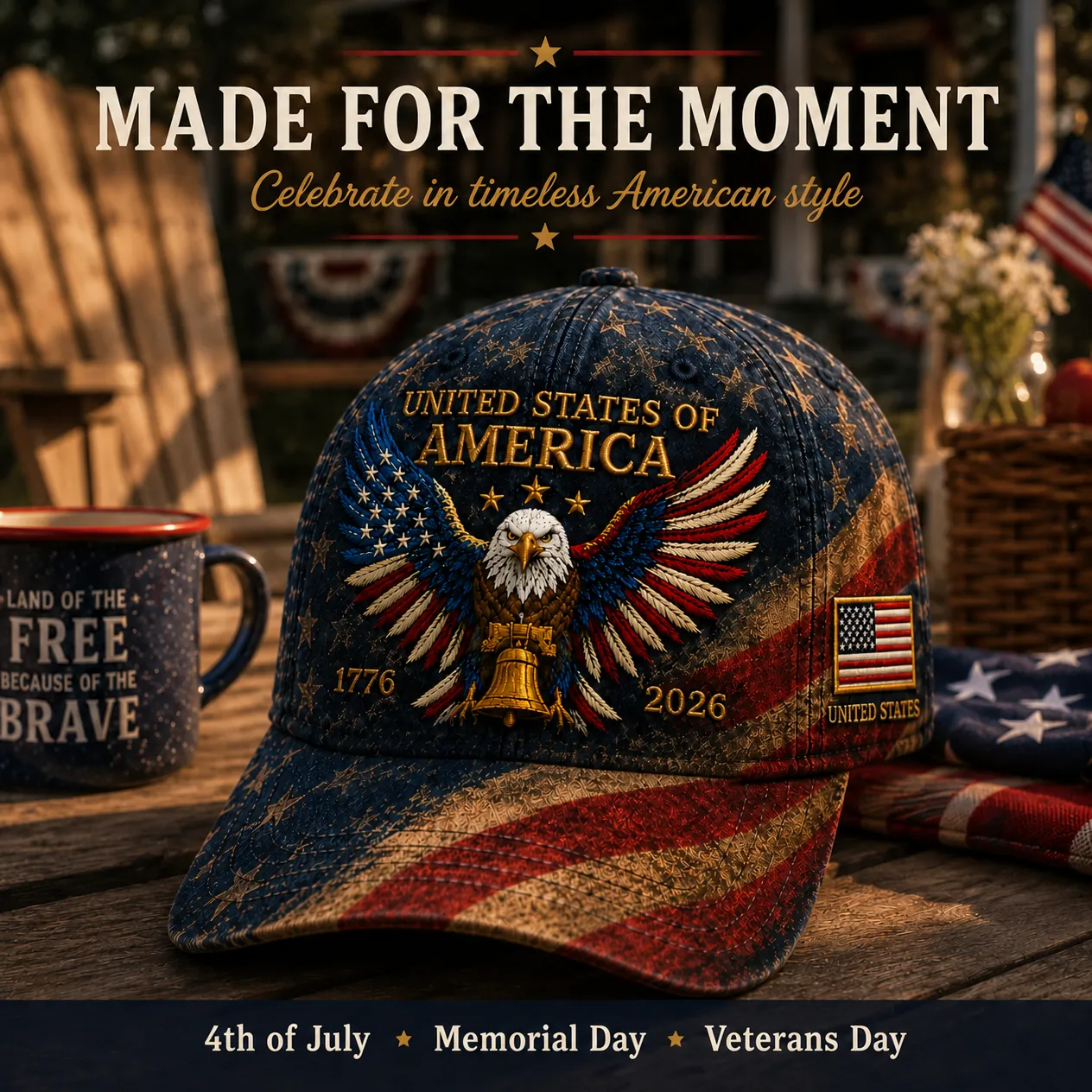 Premium Crafted USA Patriotic Eagle Cap