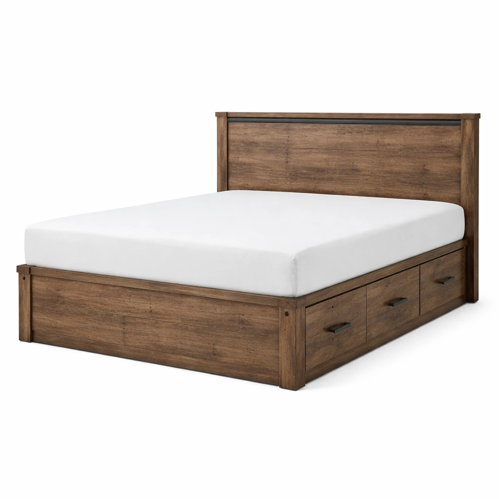 Cama con almacenamiento de madera con cajones marrón-homkera