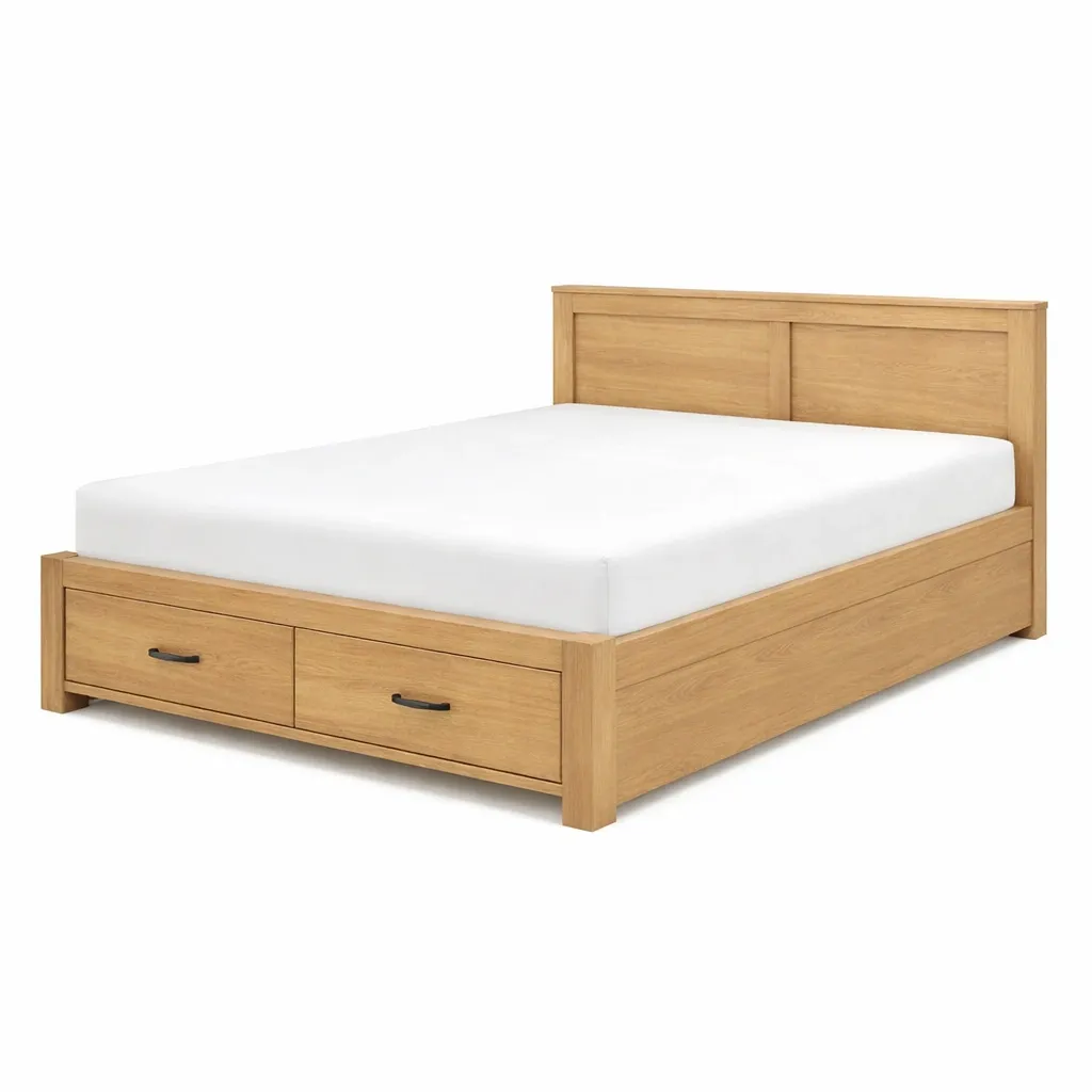 Cama con almacenamiento de madera de roble-homkera