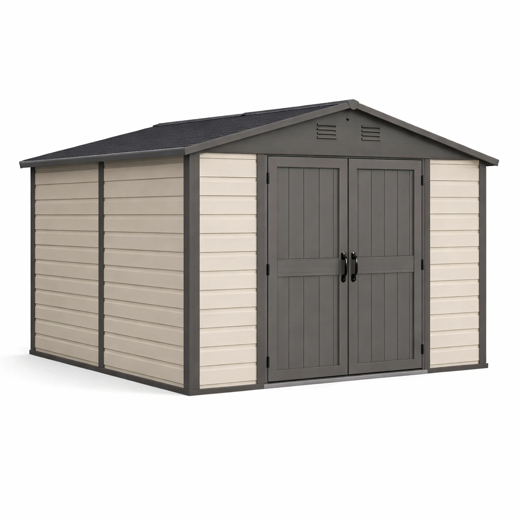 Cobertizo de jardín de PVC gris y beige 320x240x226 cm-homkera