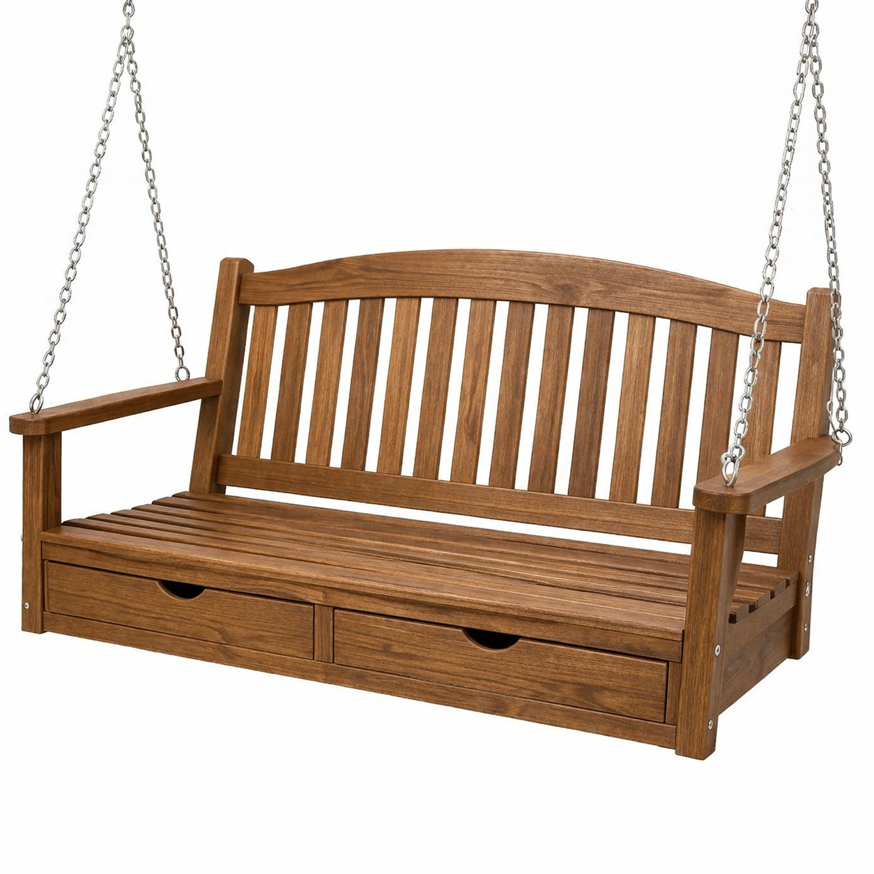 Columpio de porche de madera de acacia con cadenas-homkera