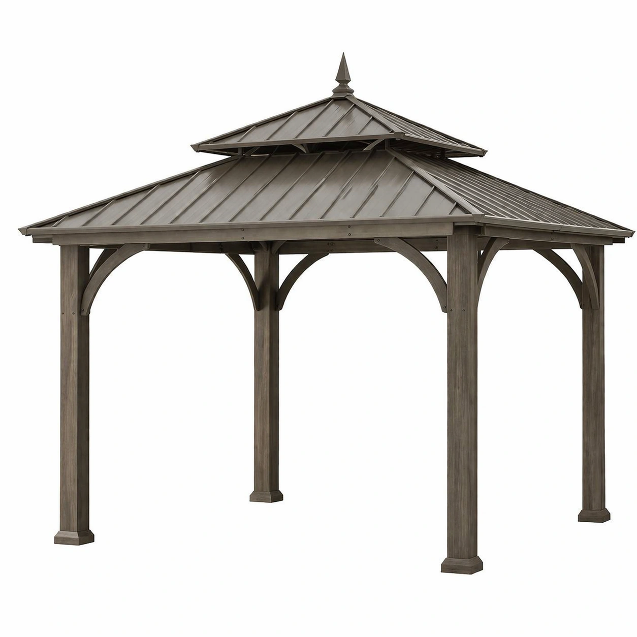 Gazebo de jardín de metal y madera gris 300x400x280 cm-homkera