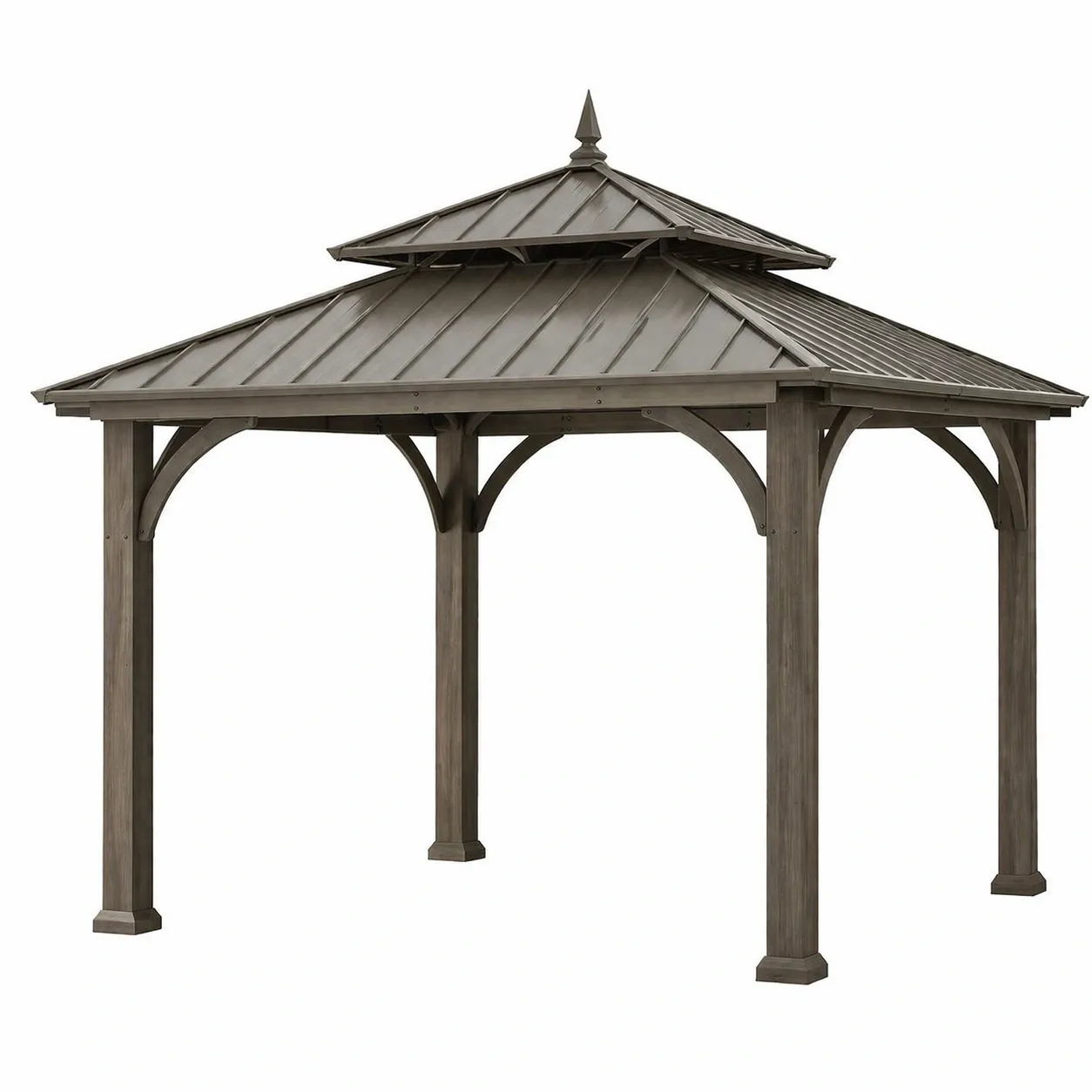Gazebo de jardín de metal y madera gris 300x400x280 cm-homkera