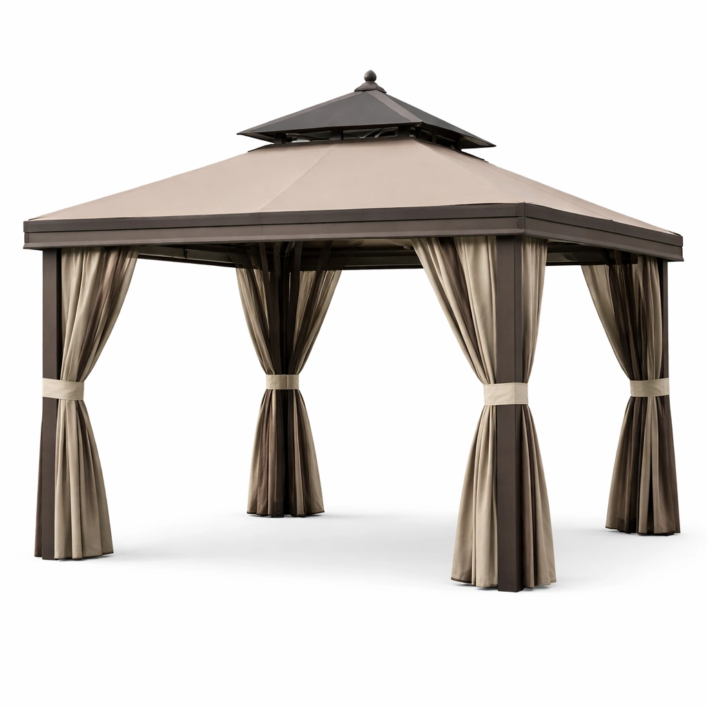 Gazebo de jardín de aluminio con cortinas de poliéster-homkera