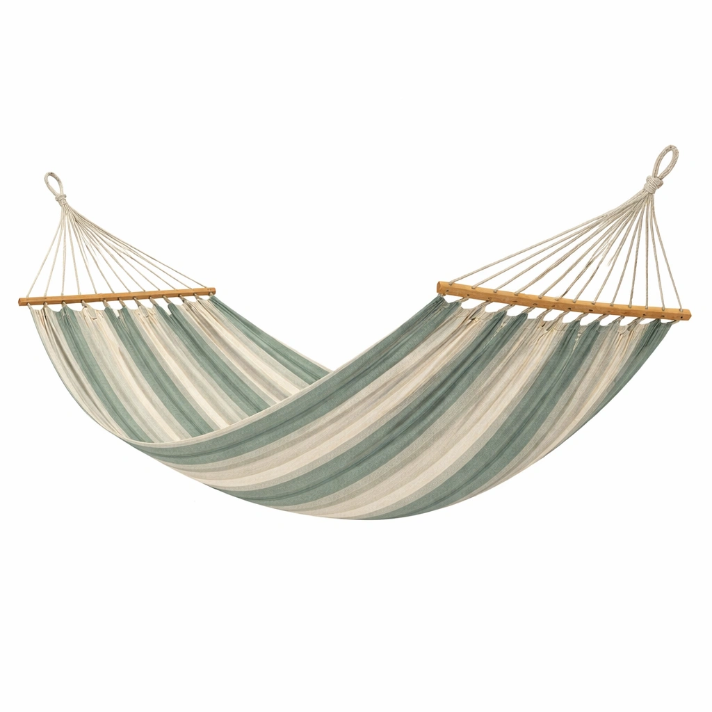 Hamaca de algodón a rayas verde beige 200x150 cm-homkera