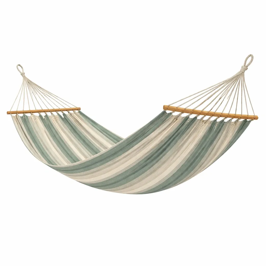 Hamaca de algodón a rayas verde beige 200x150 cm-homkera