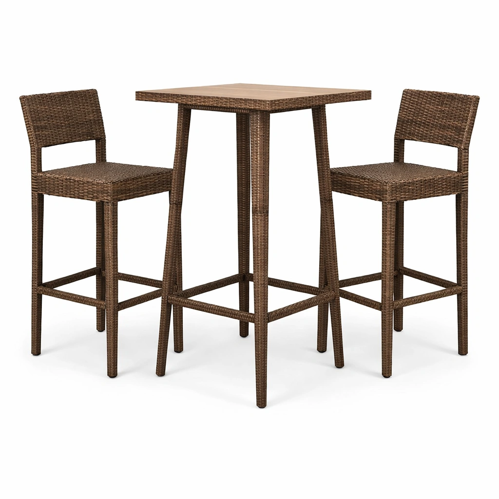 Juego de bar de ratán sintético con tablero de madera marrón-homkera