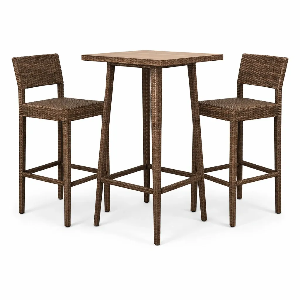 Juego de bar de ratán sintético con tablero de madera marrón-homkera