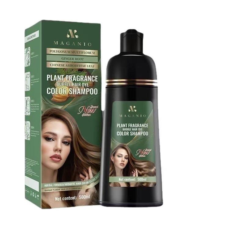 MAGANIO Plant Fragrance Bubble Hair Dye Shampoo 500ml, Easy Wash-In Hair Color Shampoo with Natural Herbal Formula, Long Lasting Hair Dye for Women Men, Cover