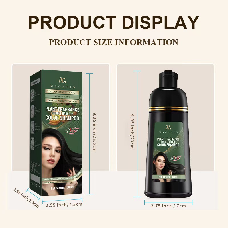 MAGANIO Plant Fragrance Bubble Hair Dye Shampoo 500ml, Easy Wash-In Hair Color Shampoo with Natural Herbal Formula, Long Lasting Hair Dye for Women Men, Cover
