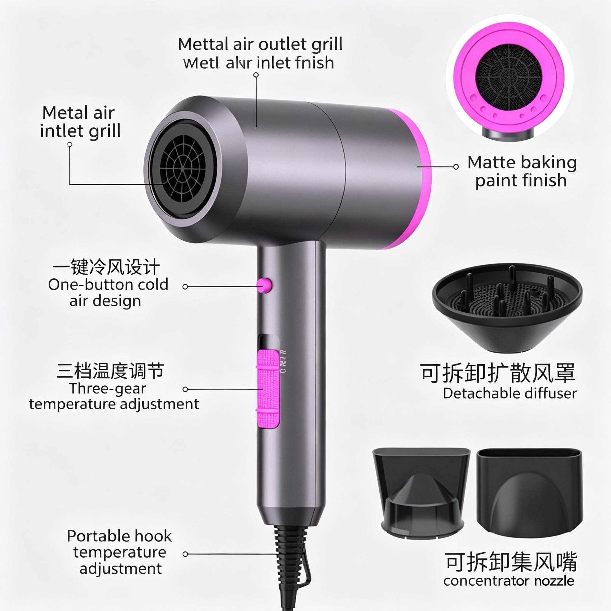 Fast Drying Ionic Hair Dryer, Professional Salon Blow Dryer with Constant Temperature, Anti-Frizz, Lightweight, with Diffuser for All Hair Types