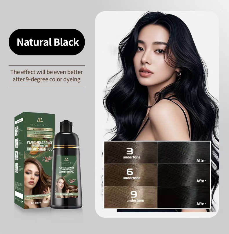 MAGANIO Plant Fragrance Bubble Hair Dye Shampoo 500ml, Easy Wash-In Hair Color Shampoo with Natural Herbal Formula, Long Lasting Hair Dye for Women Men, Cover