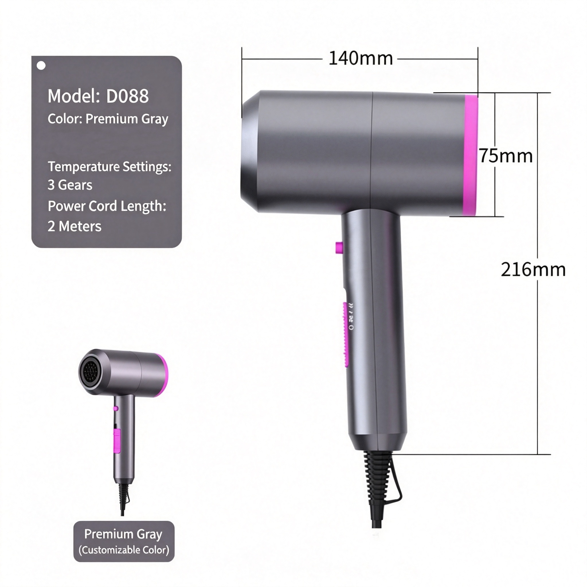Fast Drying Ionic Hair Dryer, Professional Salon Blow Dryer with Constant Temperature, Anti-Frizz, Lightweight, with Diffuser for All Hair Types