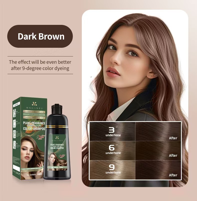 MAGANIO Plant Fragrance Bubble Hair Dye Shampoo 500ml, Easy Wash-In Hair Color Shampoo with Natural Herbal Formula, Long Lasting Hair Dye for Women Men, Cover