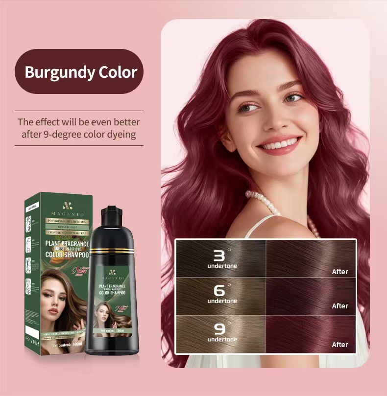 MAGANIO Plant Fragrance Bubble Hair Dye Shampoo 500ml, Easy Wash-In Hair Color Shampoo with Natural Herbal Formula, Long Lasting Hair Dye for Women Men, Cover