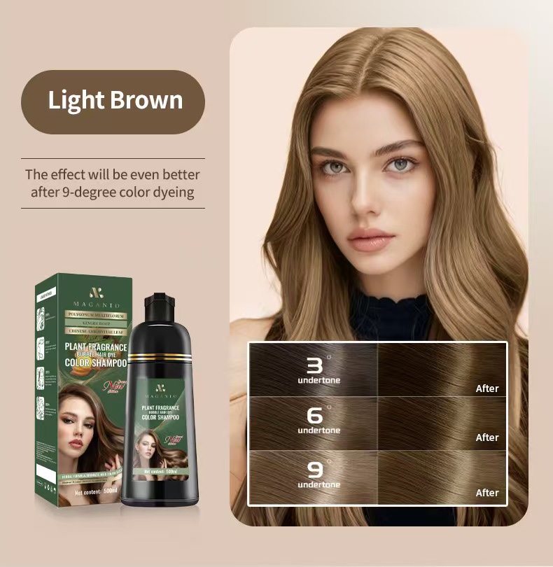 MAGANIO Plant Fragrance Bubble Hair Dye Shampoo 500ml, Easy Wash-In Hair Color Shampoo with Natural Herbal Formula, Long Lasting Hair Dye for Women Men, Cover