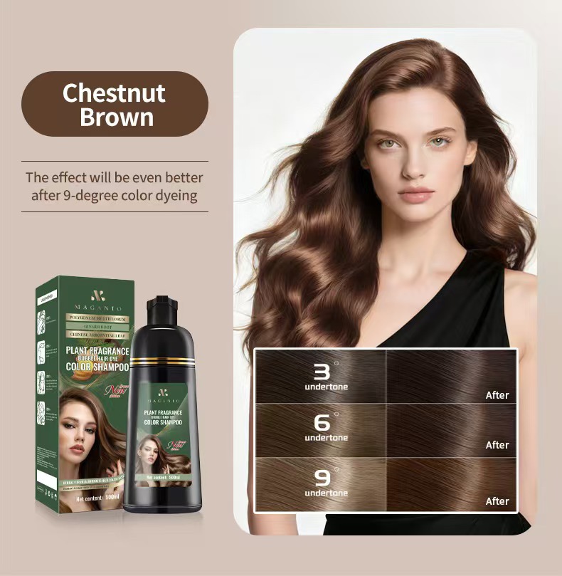 MAGANIO Plant Fragrance Bubble Hair Dye Shampoo 500ml, Easy Wash-In Hair Color Shampoo with Natural Herbal Formula, Long Lasting Hair Dye for Women Men, Cover