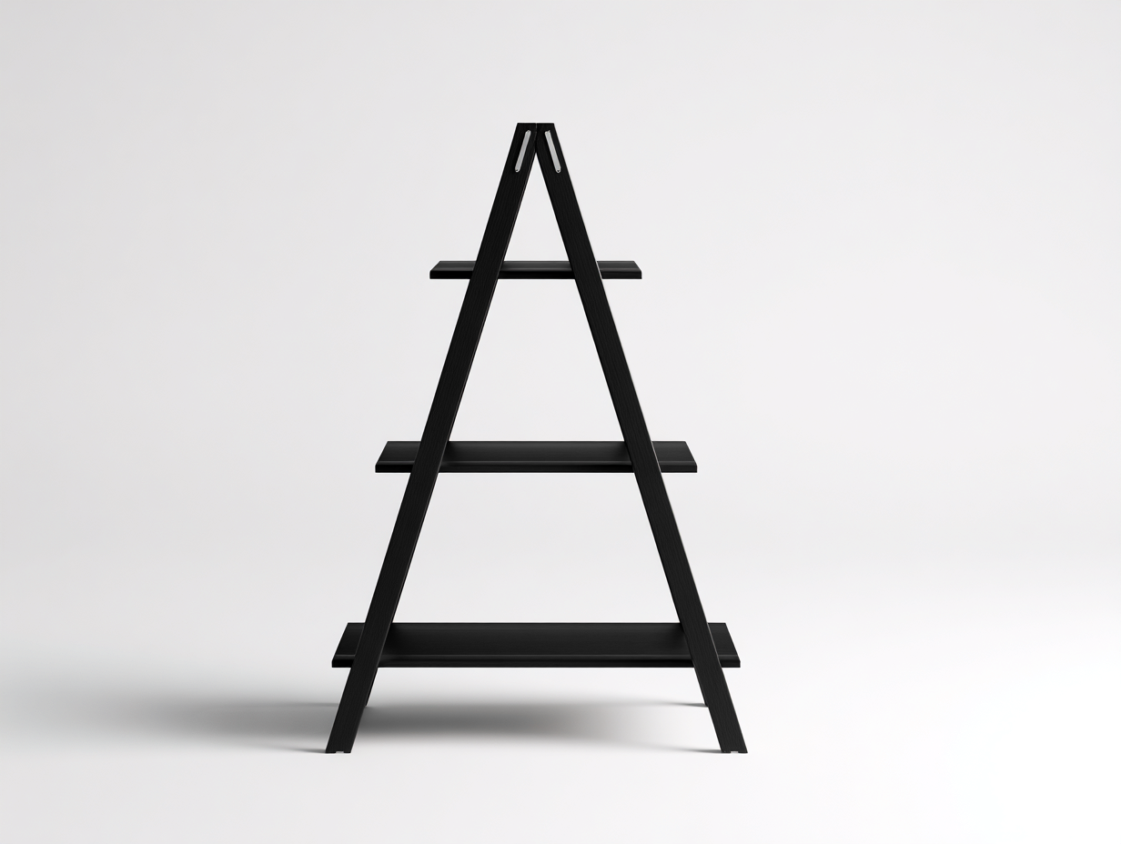 Vitrina estantería tipo A compacta - madera 60x30x110 cm - color negro - diseño triangular moderno de 3 niveles-Loroyhaus