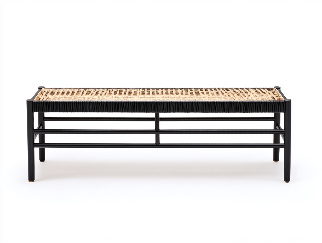 Banco de jardín-metal y ratán sintético-120x40x45 cm-negro/beige-exterior-diseño moderno-Loroyhaus