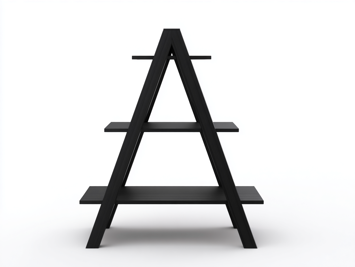 Vitrina estantería tipo A compacta - madera 55x28x100 cm - color negro - diseño triangular moderno de 3 niveles-Loroyhaus