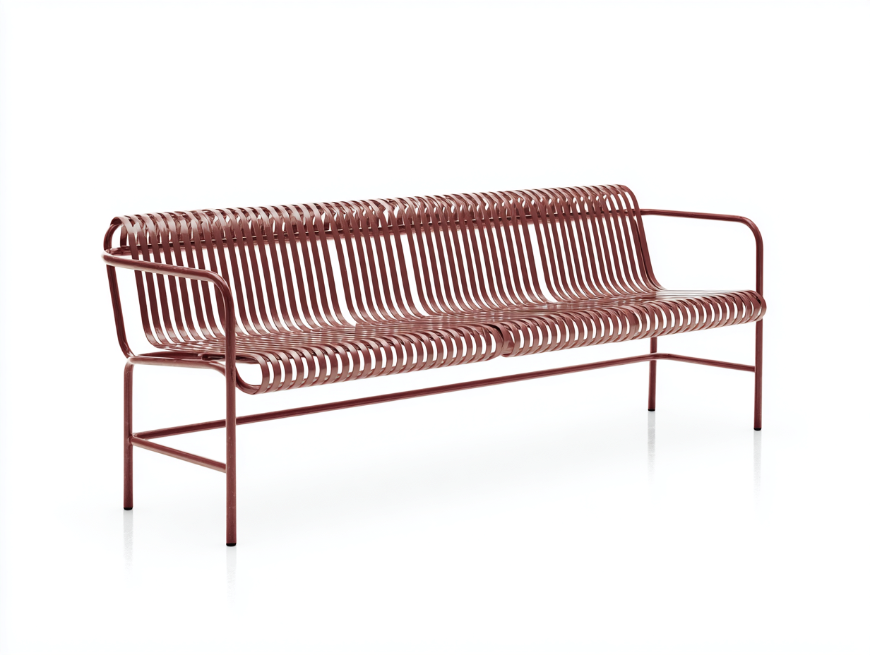 Banco tipo sofa metalico-acero lacado-180x55x75 cm-color marron rojizo-diseno moderno para interior y exterior-Loroyhaus