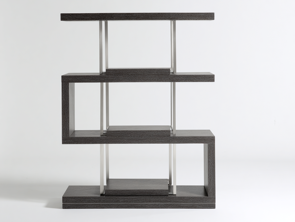 Vitrina estantería moderna - madera y metal 100x30x120 cm - color gris oscuro - diseño geométrico abierto multifuncional-Loroyhaus