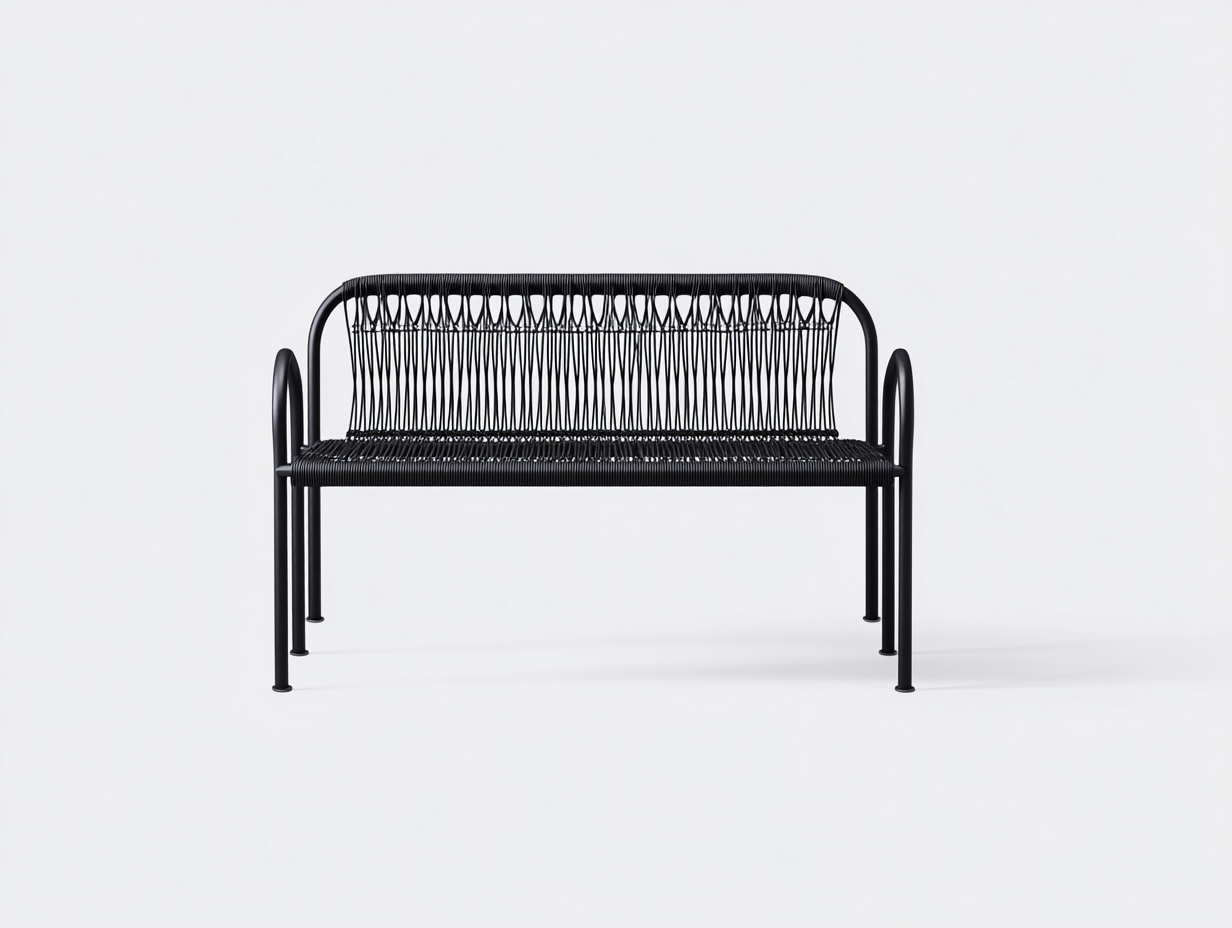 Banco de jardín-metal y cuerda trenzada-120x45x78 cm-negro-exterior-diseño moderno-Loroyhaus