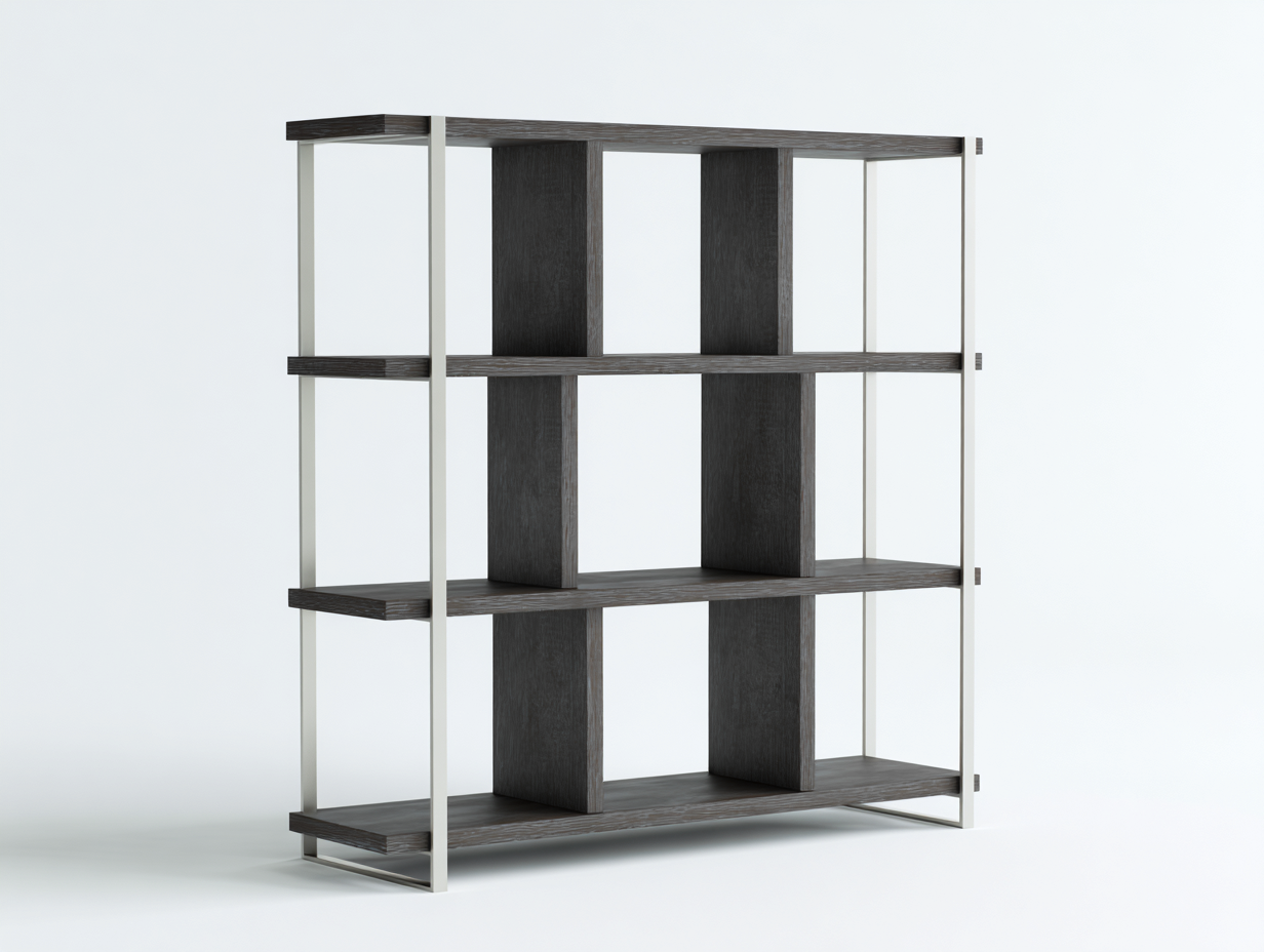 Vitrina estantería industrial - madera y metal 120x35x150 cm - color gris oscuro - estructura abierta multicapa moderna-Loroyhaus