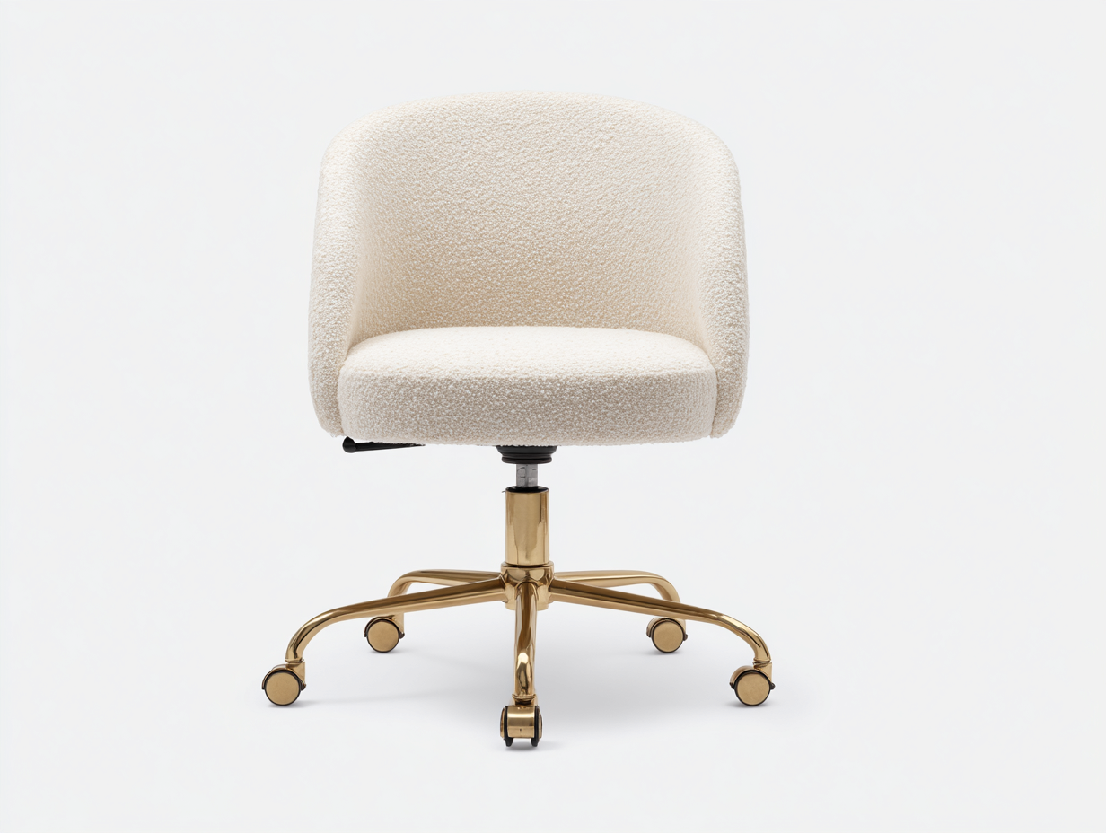 Silla de oficina tapizada - tela boucle 60x60x80 cm - color blanco crema - base metálica con ruedas ajustable giratoria-Loroyhaus