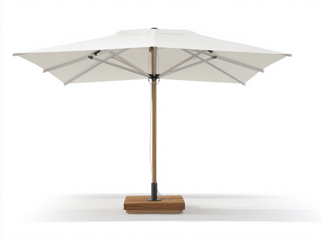 Sombrilla de jardín rectangular - poliéster 300x300x260 cm - color blanco - mástil metálico con base efecto madera inclinable ajustable-Loroyhaus