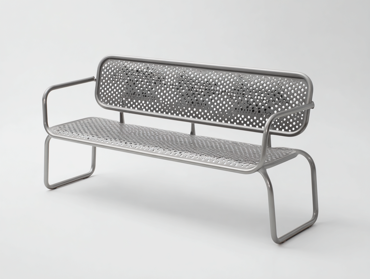 Banco de jardín metálico perforado 120x50x80 cm - gris plateado - diseño moderno exterior-Loroyhaus