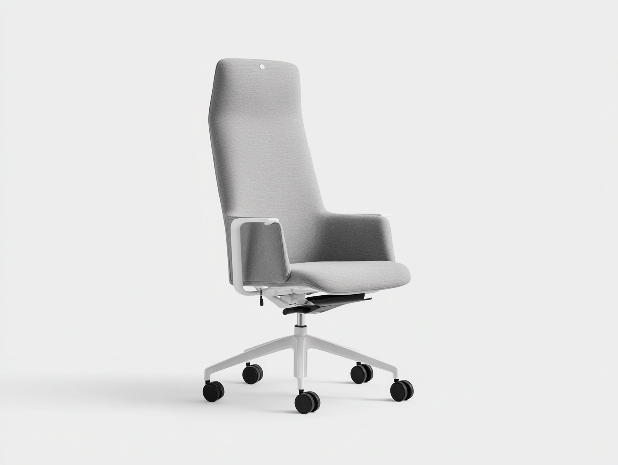 Silla de oficina ergonómica respaldo alto - tela 65x65x115 cm - color gris claro - base blanca con ruedas ajustable giratoria-Loroyhaus