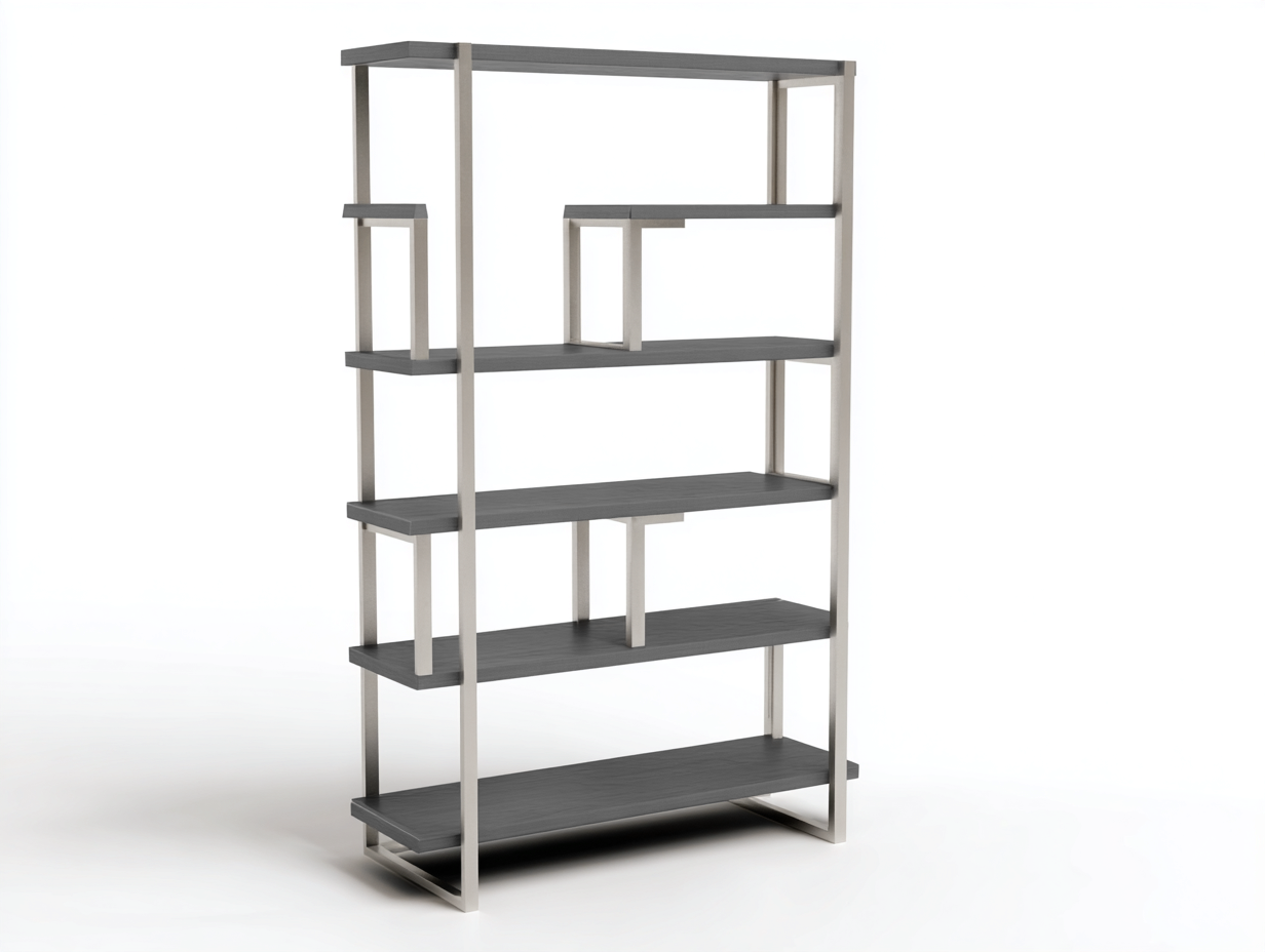 Vitrina estantería moderna - madera y metal 120x30x180 cm - color gris oscuro - diseño asimétrico abierto multifuncional-Loroyhaus