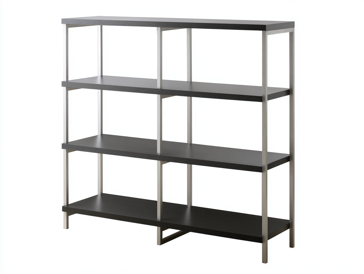 Vitrina estantería industrial - madera y metal 140x35x160 cm - color negro - diseño abierto multicapa resistente-Loroyhaus