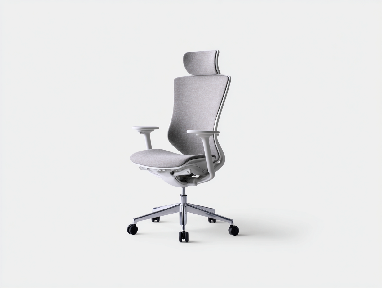 Silla de oficina ergonómica con reposacabezas - tela 65x65x120 cm - color gris claro - base metálica con ruedas ajustable giratoria-Loroyhaus