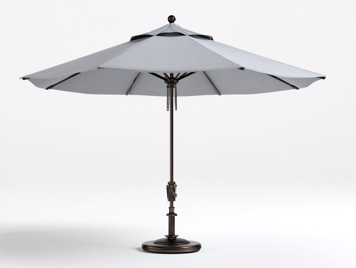 Sombrilla de jardín redonda - poliéster 270x270x255 cm - color gris - mástil metálico con sistema de cuerda inclinable-Loroyhaus