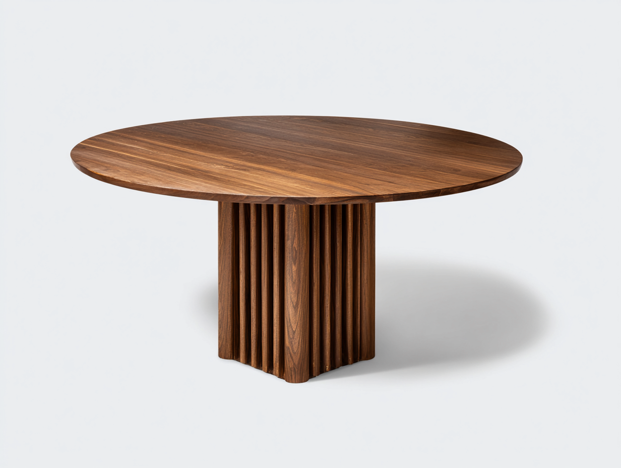 Mesa de comedor redonda-madera maciza-120x120x75 cm-color nogal-diseno moderno para comedor-Loroyhaus