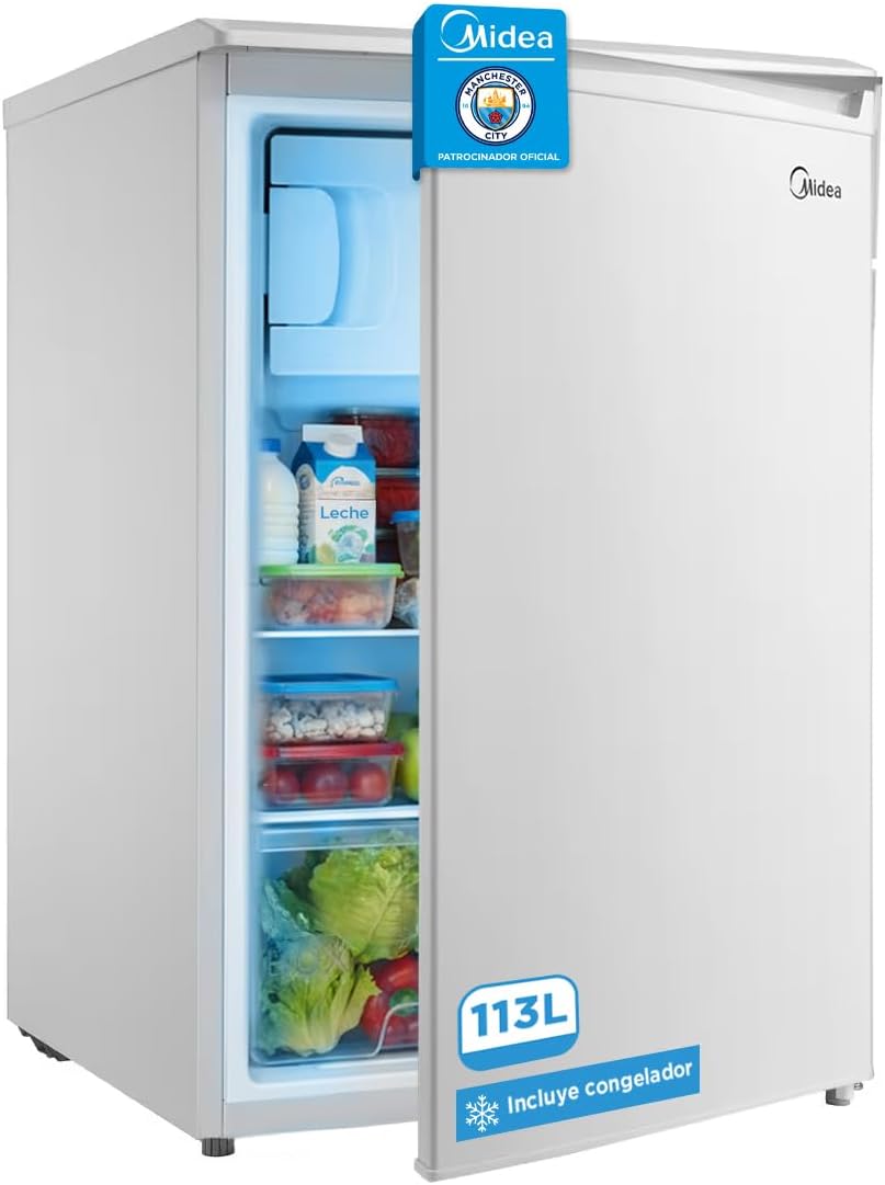 Midea - Nevera pequeña 113 L con congelador - Mini frigorífico bajo encimera 39 dB - Blanco-Simonninest