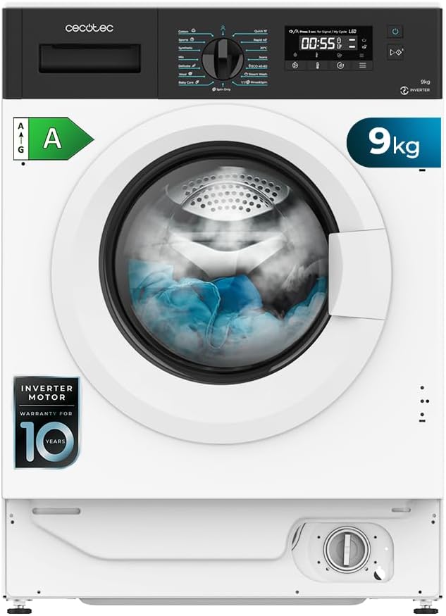 Cecotec Bolero DressCode 940 BI lavadora integrable 9 kg - Inverter Plus - SteamMax - 1400 rpm metalizado-Simonninest