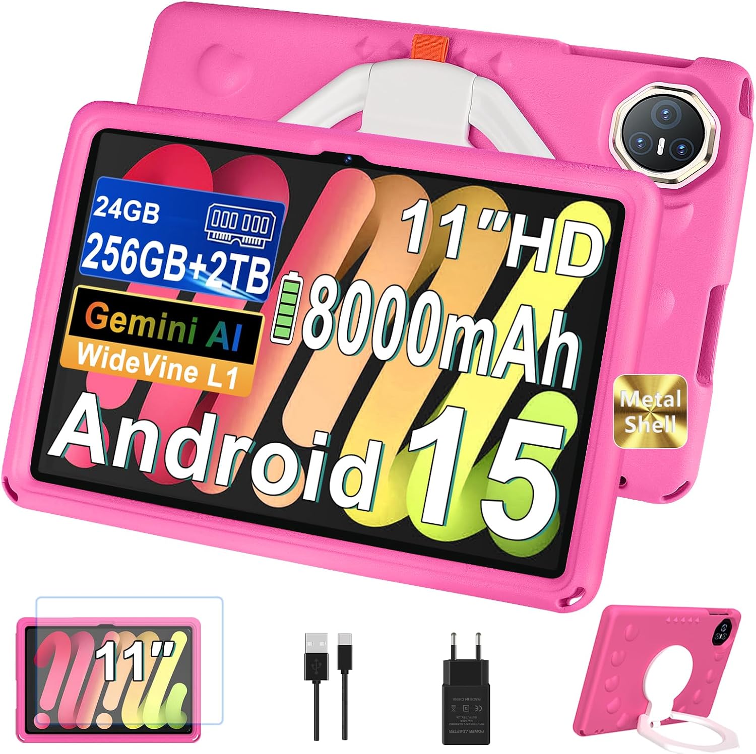 TAB50 tablet Android 15 - 11 pulgadas Full HD - 24 GB RAM 256 GB - funda EVA silicona rosa-Simonninest