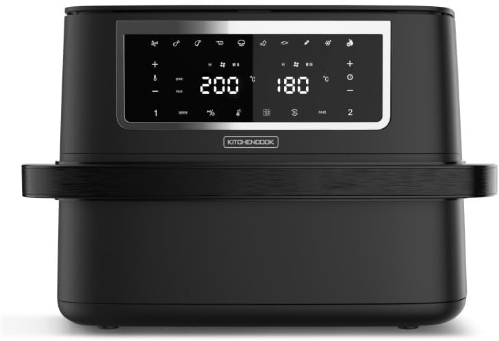 Kitchen Cook AIRMEDW freidora sin aceite 10 L - zona dual - 2600 W - negra con revestimiento antiadherente-Simonninest