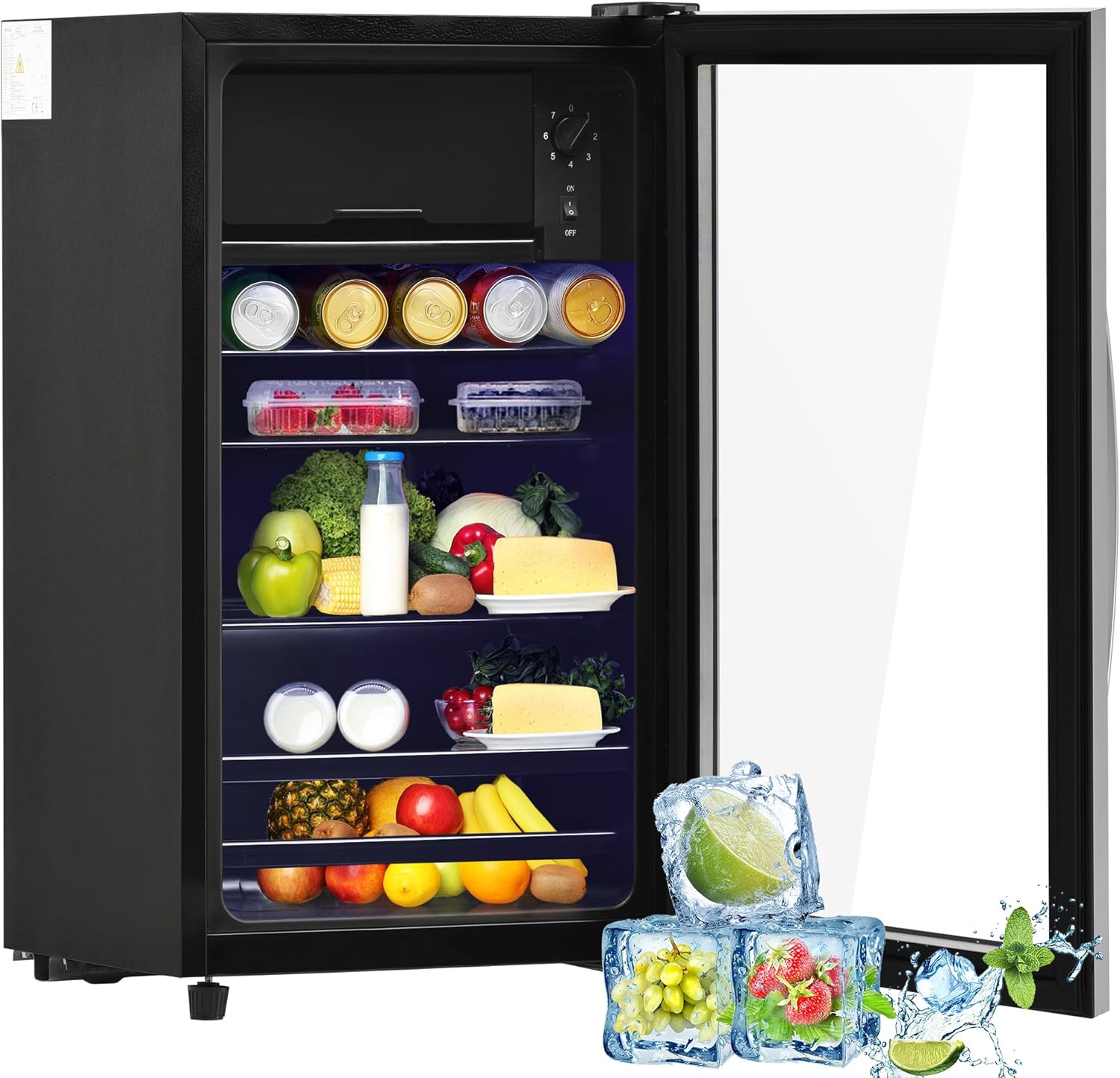 Merax - Frigorífico mini 76 L - Enfriador de bebidas con LED y estantes ajustables - Negro-Simonninest