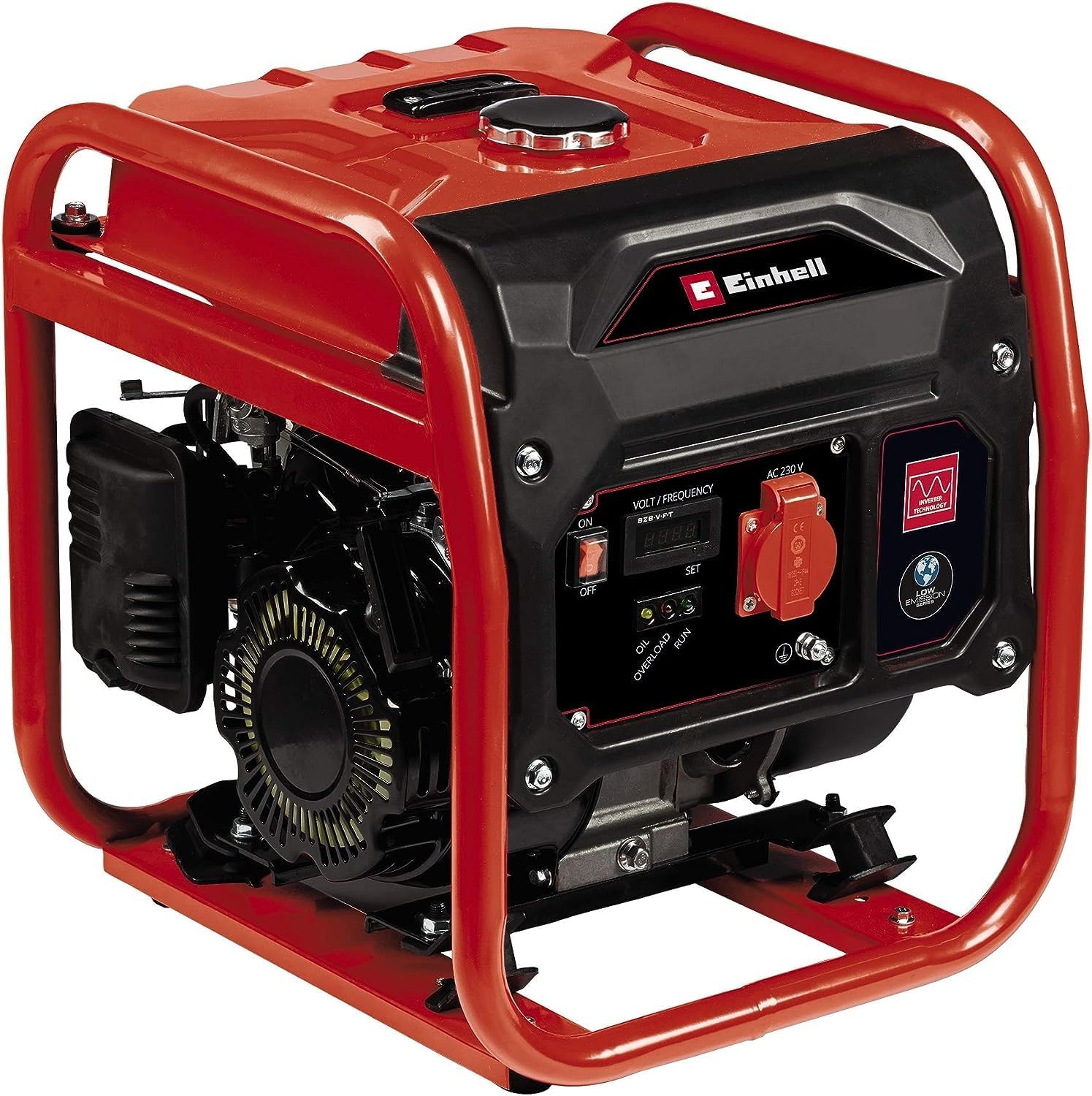Einhell - Generador eléctrico gasolina 1100 W - Depósito 6,5 L enchufe 230 V y protección sobrecarga - Negro rojo-Simonninest