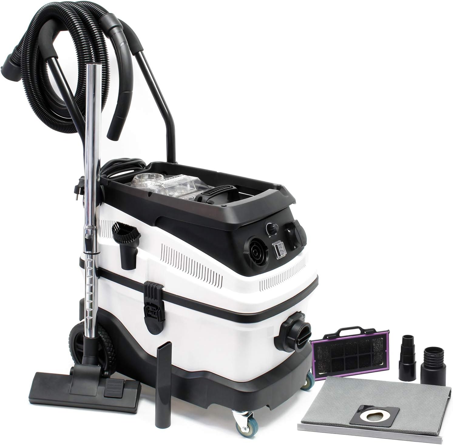 WilTec aspirador seco y húmedo 1600 W - filtrado 3 niveles y HEPA - depósito 30 L - suelo duro-Simonninest
