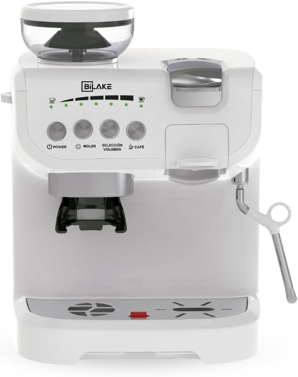 Bilake - Cafetera blanca automática espresso - Molinillo espumador y cápsulas compatibles - 2 L-Simonninest