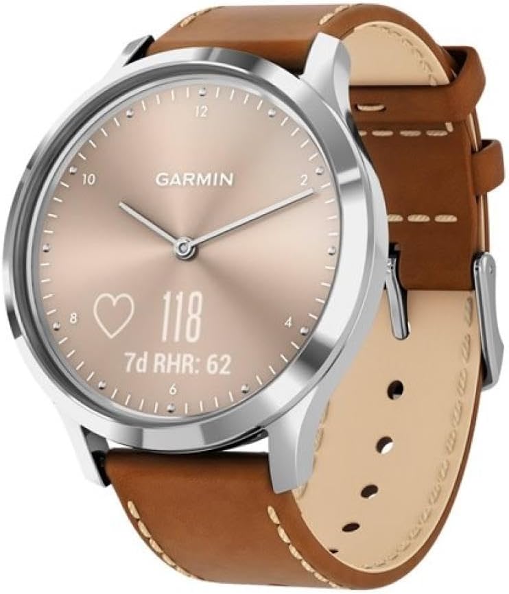 Garmin Vivomove HR - Smartwatch híbrido GPS para hombre y mujer - Bluetooth y cuero italiano - Plateado marrón-Simonninest