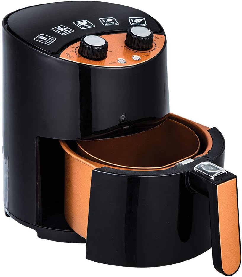 Freidora de aire Copper Chef 2 qt - 1,89 L y 1000 W - tecnología Turbo Cyclonic - antiadherente negra-Simonninest