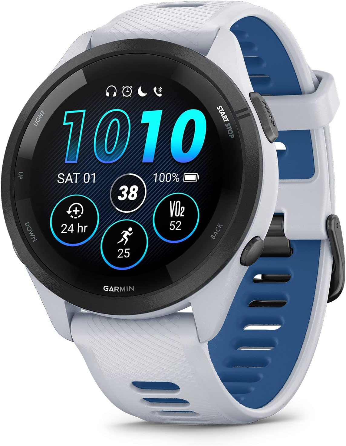 Garmin Forerunner 265 - Reloj inteligente GPS multibanda para correr - AMOLED 1,3 pulgadas - Piedra Blanca y Azul Marea-Simonninest